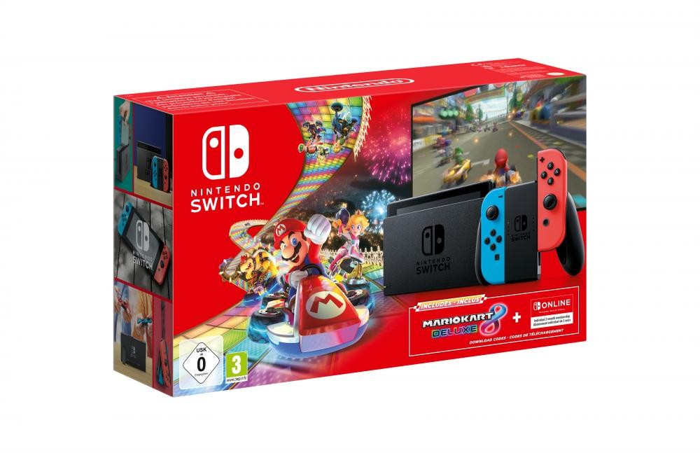 Nintendo Switch + Mario Kart 8 Deluxe + 3 mesi abbonamento Switch Online console da gioco 15,8 cm (6.2") 32 GB Touch screen Wi-Fi Nero, Blu, Rosso cod. 10008710