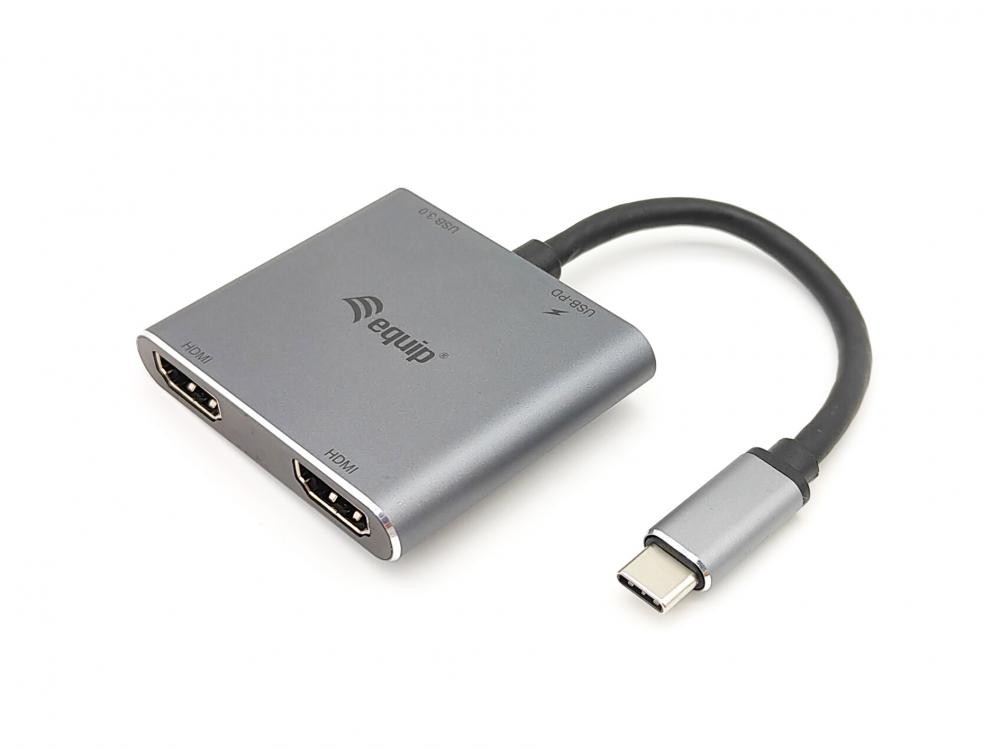 Equip Adattatore USB-C 4 in 1 con doppio HDMI, USB 3.0, 100W USB PD cod. 133484