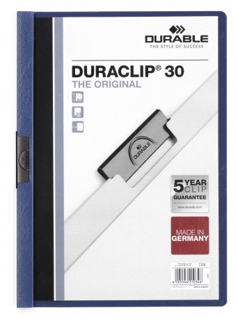 Durable Duraclip 30 cartellina con fermafoglio PVC Blu, Trasparente cod. 220007