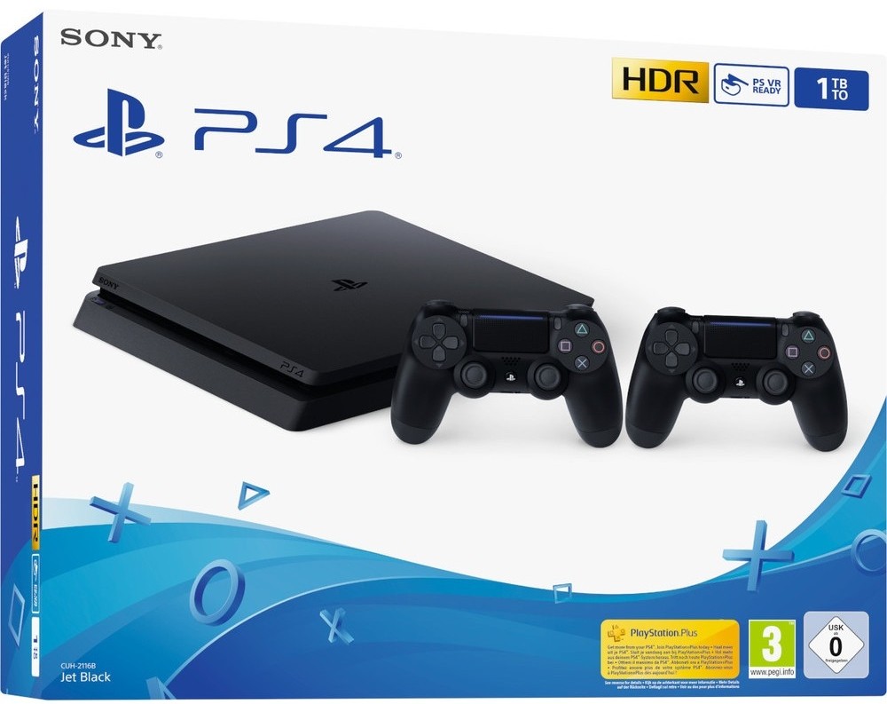 Sony PlayStation 4 Slim + 2 x DualShock 4 V2 1000 GB Wi-Fi Nero cod. 9750710