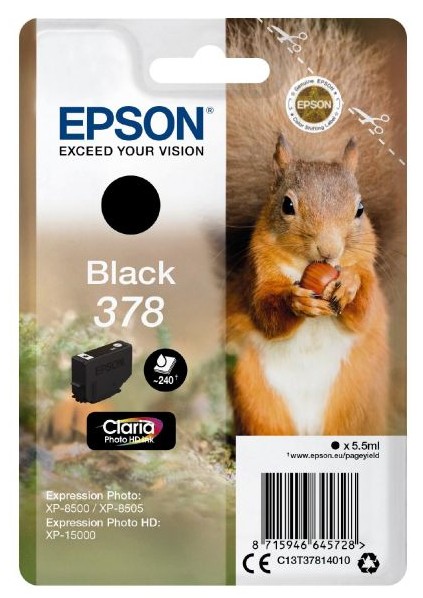 Epson Squirrel Singlepack Black 378 Claria Photo HD Ink cod. C13T37814010