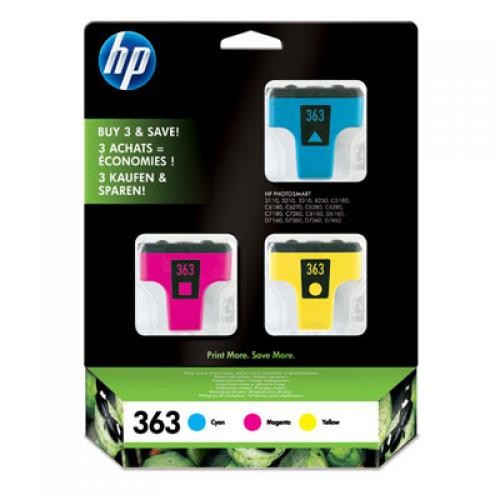 HP 363 3-pack Cyan/Magenta/Yellow Ink Cartridges cartuccia d'inchiostro 3 pz Originale Ciano, Magenta, Giallo cod. CB333EE