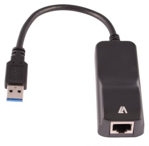 V7 Adaptador negro Gigabit Ethernet con conector USB 3.0 A macho a RJ45 hembra cod. CBLUSB3RJ-1E