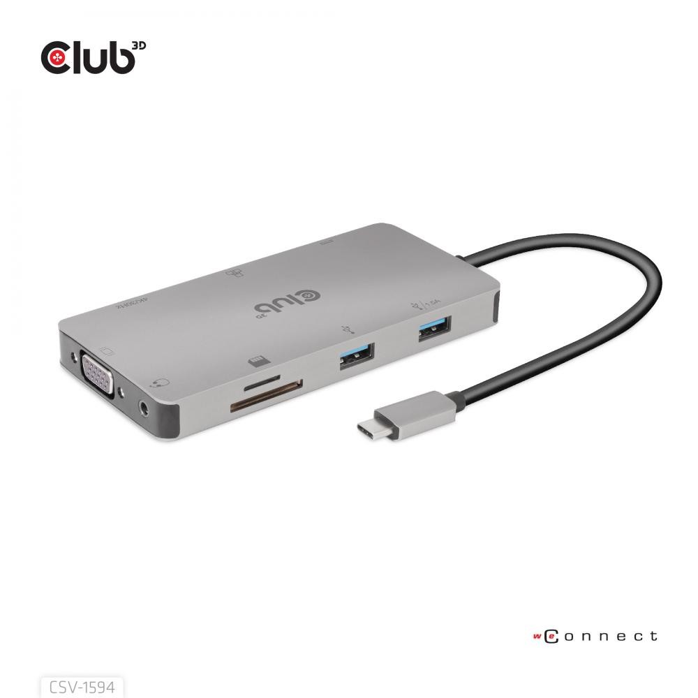 CLUB3D CSV-1594 replicatore di porte e docking station per laptop USB 3.2 Gen 1 (3.1 Gen 1) Type-C Nero, Grigio cod. CSV-1594