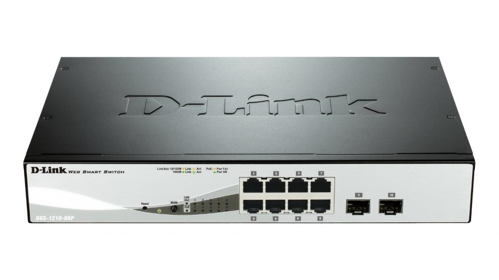 D-Link DGS-1210-08P switch di rete Gestito L2 Gigabit Ethernet (10/100/1000) Supporto Power over Ethernet (PoE) Nero cod. DGS-1210-08P