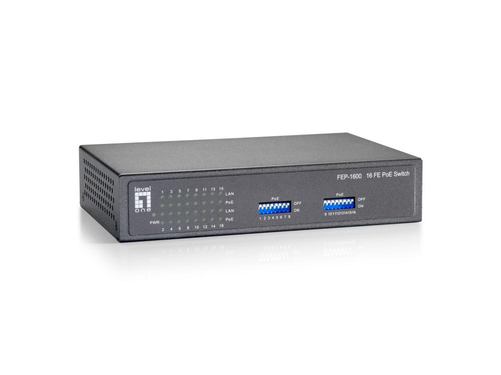 LevelOne FEP-1600W90 switch di rete Fast Ethernet (10/100) Supporto Power over Ethernet (PoE) Grigio cod. FEP-1600W90