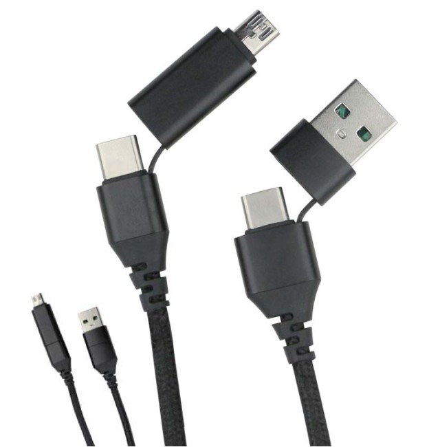 fontastic Cavo di Sincronizzazione e Ricarica USB-C&trade  USB-A e Micro USB 1.2m Nero - ICFT-255175