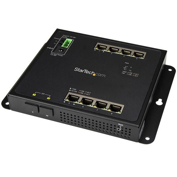 StarTech.com Commutatore industriale Gigabit Ethernet a 8 porte con 2 slot MSA SFP - Switch di rete gestito GbE L2 rinforzato - Switch RJ45 LAN Layer 2 robusto - Montaggio a parete su guida DIN IP-30 / da -40C a 75C cod. IES101G2SFPW