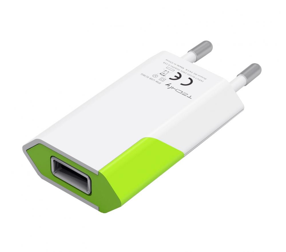 Techly Caricatore USB 1A Compatto Spina Europea Bianco/Verde cod. IPW-USB-ECWG