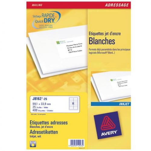 Avery J8162-25 etichetta per corrispondenza Bianco cod. J8162-25
