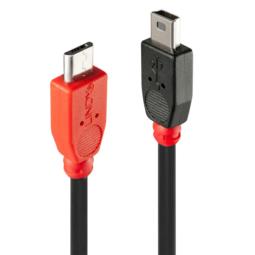 Lindy 31717 cavo USB 0,5 m USB 2.0 Mini-USB B Micro-USB B Nero, Rosso cod. LINDY31717