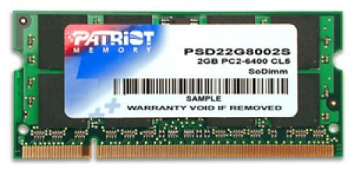 Patriot Memory DDR2 2GB CL5 PC2-6400 (800MHz) SODIMM 2GB DDR2 800MHz memory module cod. PSD22G8002S