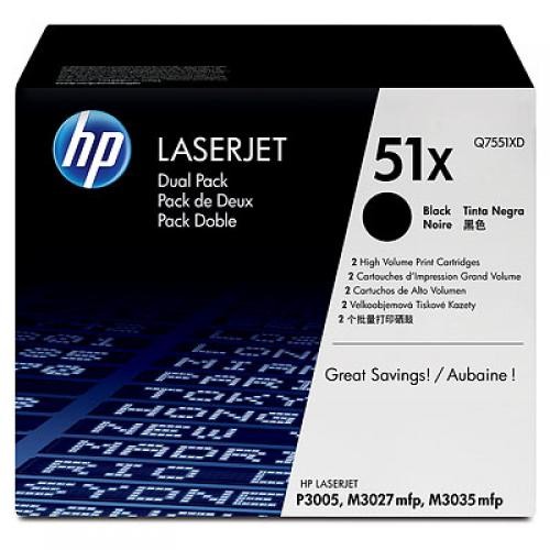 HP LaserJet Q7551X Dual Pack Black Print Cartridges - Q7551XD