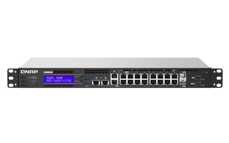 QNAP QGD-1602P Gestito L2 Gigabit Ethernet (10/100/1000) Supporto Power over Ethernet (PoE) 1U Nero, Grigio cod. QGD-1602P-C3558-8G