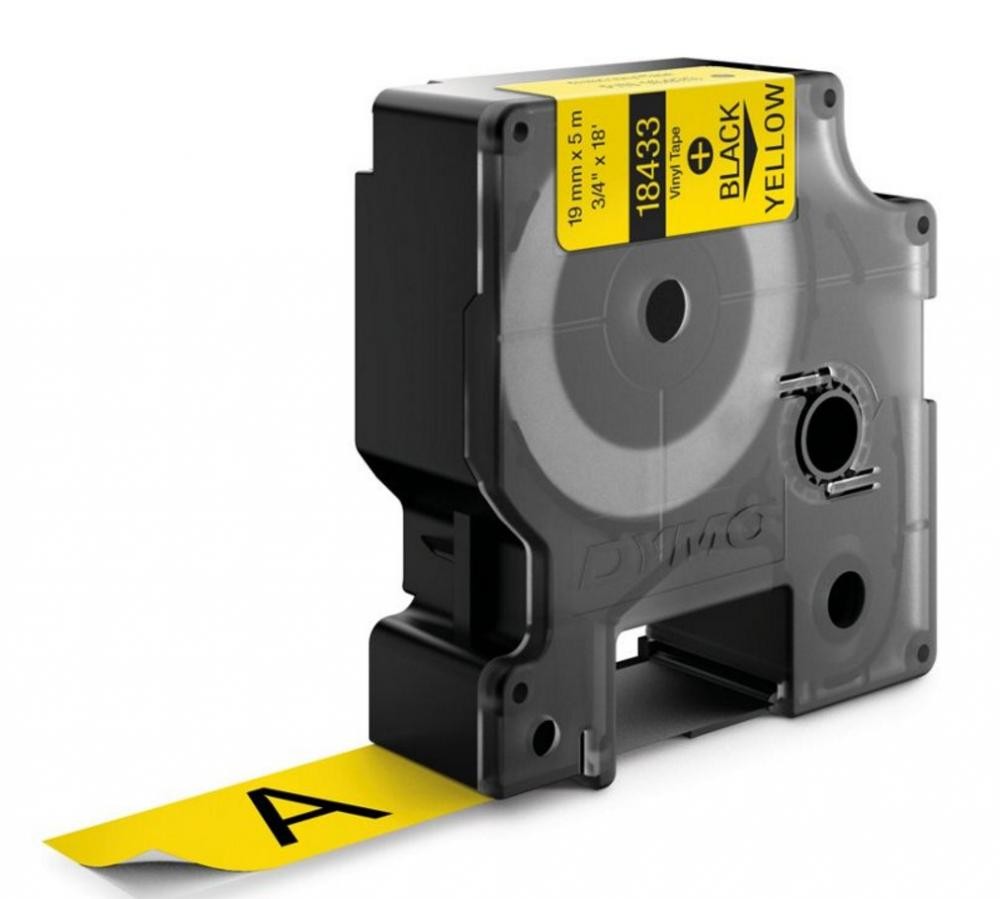 DYMO Rhino etichette industriali in vinile autoadesive | rotolo da 19 mm x 5,5 m | stampa nera su giallo cod. S0718470