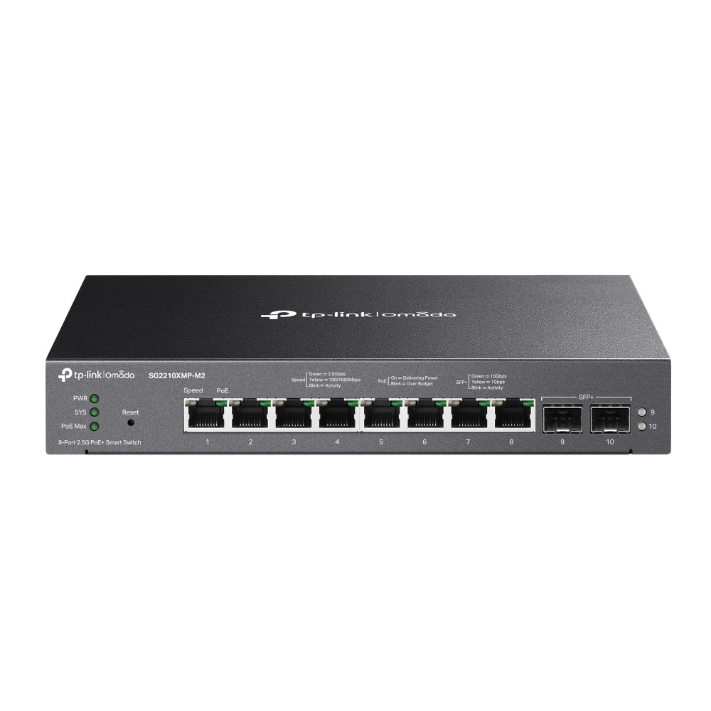 TP-Link Omada SG2210XMP-M2 switch di rete Gestito L2/L2+ 2.5G Ethernet (100/1000/2500) Supporto Power over Ethernet (PoE) Montaggio da desktop/parete Nero cod. SG2210XMP-M2