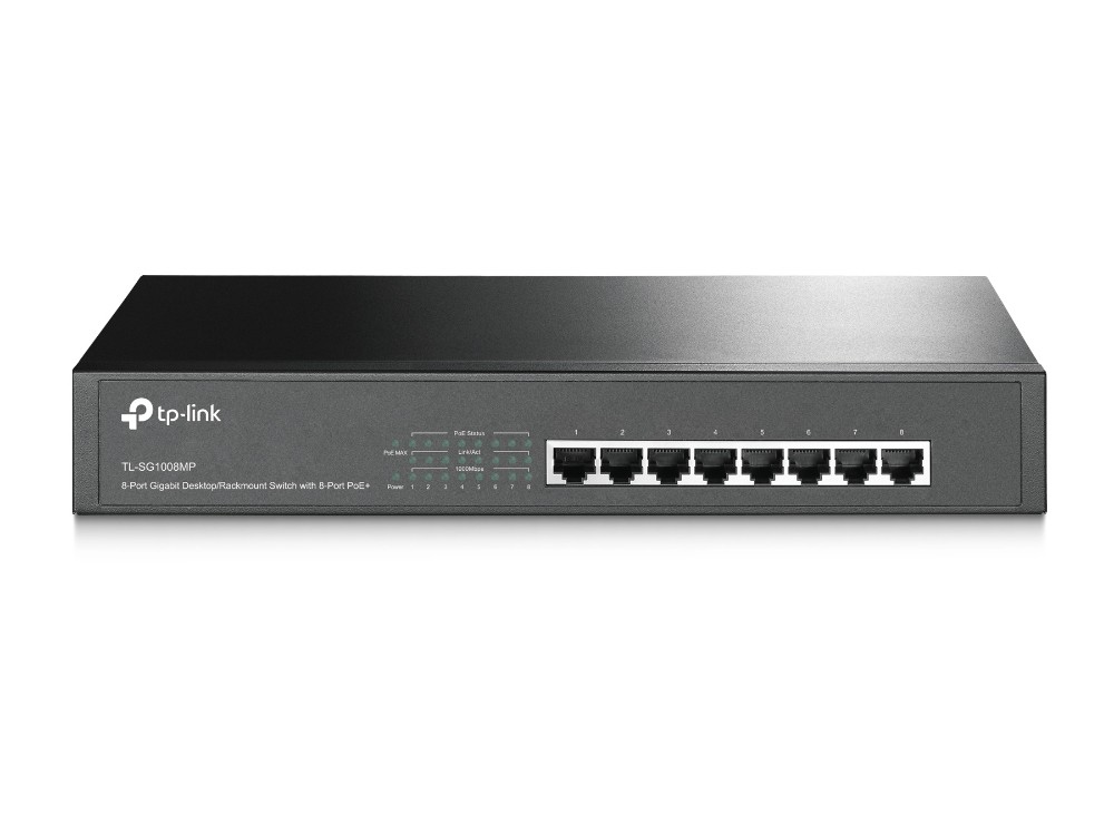 TP-Link TP-Link  TP-Link TL-SG1008MP - Switch - unmanaged - 8 x 10/100/1000 (PoE+) - desktop, montabile su rack - PoE+ (126 W) - TL-SG1008MP V2