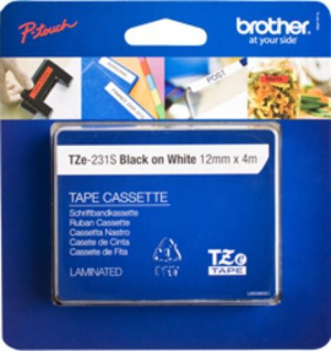 Brother Cassetta nastro per etichettatura originale TZe-231S – Nero su bianco, 12 mm di larghezza cod. TZE231S