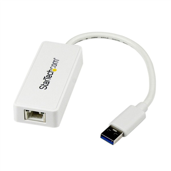 StarTech.com Adattatore USB 3.0 a Ethernet Gigabit (RJ45) - Scheda di rete NIC esterna con porta USB integrata - Bianco cod. USB31000SPTW