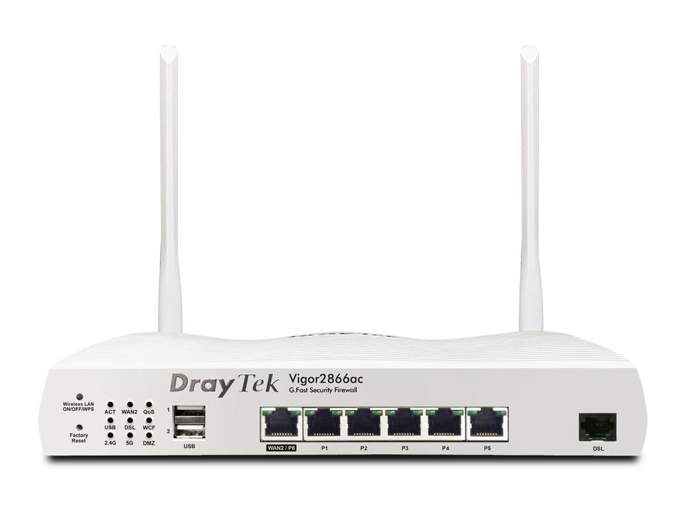 DrayTek Vigor 2866AX: Gfast Modem-Firewall router wireless Gigabit Ethernet Dual-band (2.4 GHz/5 GHz) Grigio cod. V2866AX-DE-AT-CH