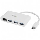 StarTech.com Hub USB 3.0 (5Gbps) a 3 porte con Gigabit Ethernet - USB-C a 3x USB-A - Bianco cod. HB30C3A1GEA