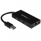 StarTech.com Hub USB 3.0 (5Gbps) a 3 porte portatile con NIC Gigabit Ethernet - In alluminio con cavo integrato cod. ST3300GU3B